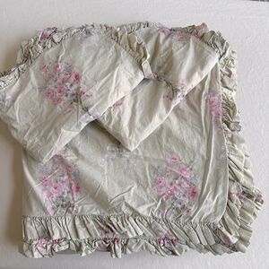 Simply Shabby Chic Blush Beauty Green Bouquet Rose Ruffle Duvet Set - Full/Queen